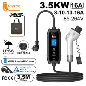 페이리 GB/T 휴대용 전기차 충전기 3.5m 케이블 WIFI 앱 제어 16A 3.5kW 세트, 전기차 충전 및 지연 시간 설정 가능, 플러그 맞춤 제작