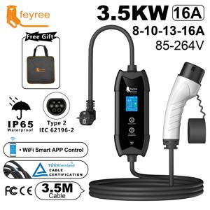 Feyree 휴대용 EV 충전기 Type2 IEC62196-2 EVSE 고속 충전 3.5M 케이블 EVSE 월박스 WiFi APP 블루투스 무선 제어