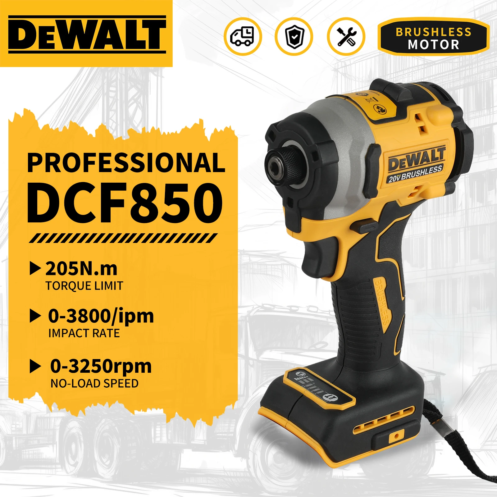 DeWalt Dcf850 브러시리스 리튬 전기 스크루 드라이버 전기 드릴 목공 스크루 드라이버 임팩트 드릴 조절 가능한 속도