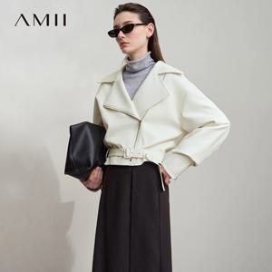AMII 여성 가죽 자켓 2025 가을 새로운 미니멀리스트 느슨한 짧은 여성 의류 지퍼 긴 소매 여성 코트 12543043