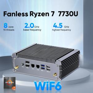 토포튼 팬리스 AMD 미니 PC FU02 라이젠 7 7730U 5825U R5 5600U 4500U 게이밍 컴퓨터 듀얼 LAN 방화벽 2*HDMI2.0 NVMe DDR4 WiFi6