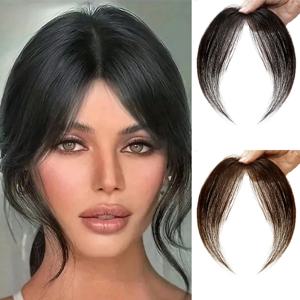 25cm 인모 여성용 3D 8자형 에어뱅 헤어 토퍼, 자연스러운 이마 미백 헤어 증모 헤드 커튼