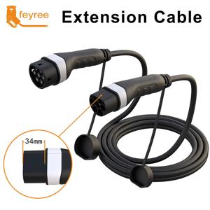 Feyree EV 충전기 연장 케이블 5m Type2 암-수 플러그 4kW/8kW/11kW/22kW 전기 자동차 코드 EVSE 충전소용