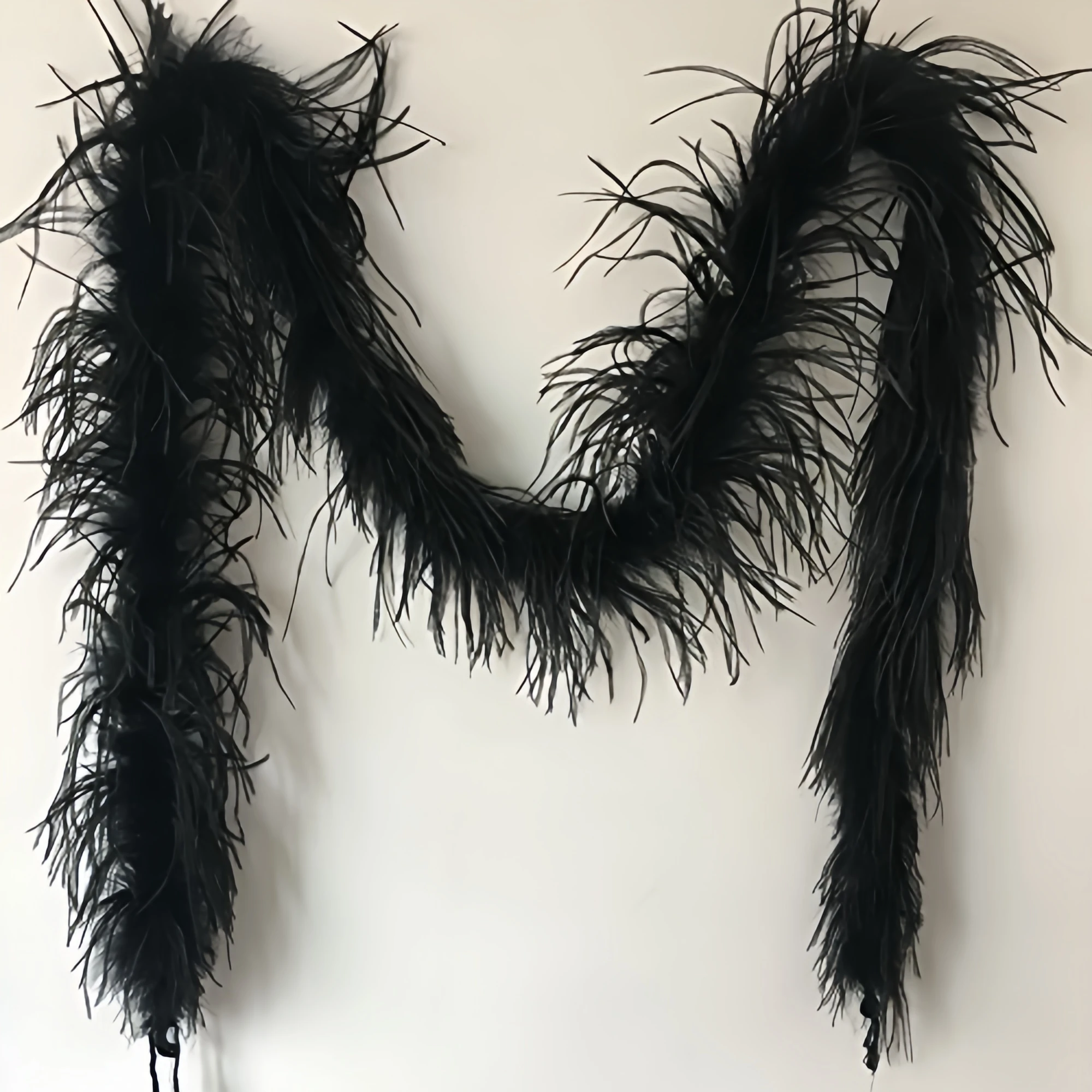 20g 검은 타조 깃털 보아 2야드 푹신한 깃털 스카프 댄스 무대 파티 웨딩 장식 DIY 의류 액세서리