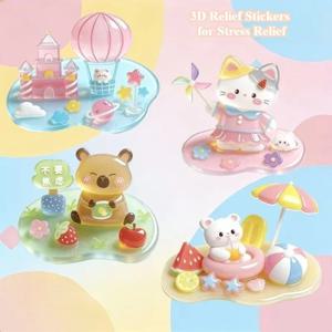 새로운 코너 귀여운 3D 크리스탈 엠보싱 스티커 DIY 쌓기 놀이 작은 곰 작은 고양이 작은 토끼 성 어린이날 선물