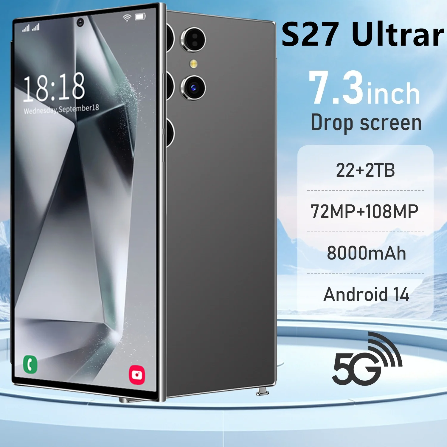 2026 고품질 S27 울트라 울트라 오리지널 인텔리전트 4G 5G 듀얼 카드 듀얼 스탠바이 시스템 글로벌 버전 7800mAh 배터리