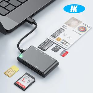 6 IN 1 스마트 다기능 카드 리더기 USB/Type C - 스마트/MS/M2/TF/SIM/SD 메모리 카드 은행 카드 리더기(PC 노트북 전송용)