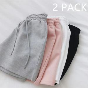2PC 하이웨이스트 탄력있는 여성용 스포츠 반바지 루즈핏 캐주얼 여름 신상 한국 스타일 베이직 와이드 레그 팬츠 홈웨어 트렌디