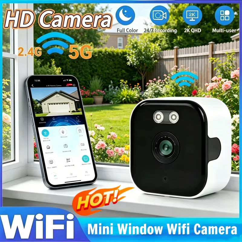 2026년형 2.4/5GHz WiFi 창문 카메라 3MP 풀컬러 야간 투시 실내 보안 미니 카메라, 유리창을 통해 실외를 감시하는 기능을 대체합니다.