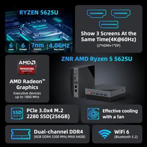 텍스후 미니 PC AMD 라이젠5 5625U 7530U R7-5800H DDR4 16G 2666MHz 512G SSD Pcle3.0 WIFI6 BT5.2 4.3GHz 데스크탑 컴퓨터 사무용 PC