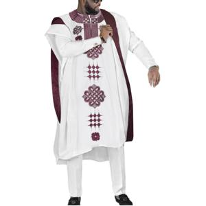 H & D 자수 Dashiki Agbada 남성용 아프리카 전통 의상, 앙카라 의상 커버 셔츠 바지, 세트 무슬림 세트, 3 개