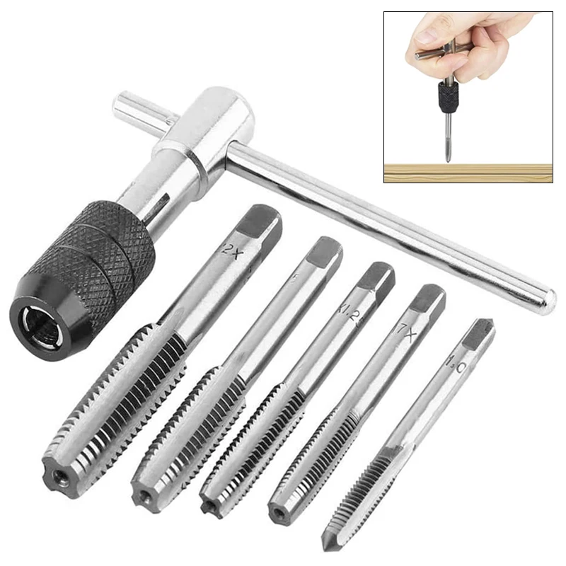 고품질 T 형 렌치 드릴 세트 핸드 태핑 도구 기계 나사 스레드 탭 트위스트 비트 M3/M4/M5/M6/M8 탭 세트 DIY 도구