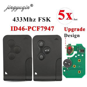 Jingyuqin 5pcs 3 버튼 433 mhz id46 pcf7947 칩 및 삽입 renault megane scenic grand 용 소형 블레이드 원격 스마트 키 카드