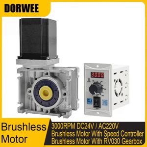 고속 브러시리스 기어 모터 고토크 전기 RV030 웜 기어 감속기 57BLDC DC 24V/AC 220V 3000RPM 컨트롤러 키트 포함