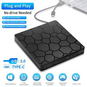 슬림형 2-in-1 외장 DVD RW 레코더/리더/플레이어/버너 USB 3.0 타입 C VCD CD 광학 드라이브 (노트북/PC/컴퓨터용)