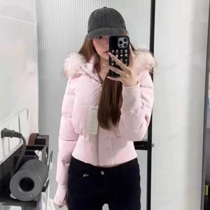 여성용 겨울 신상품 부드러운 바람에 맞는 핑크색 퍼 칼라 후드 코튼 코트, 두껍고 따뜻한 숏 기장 코튼