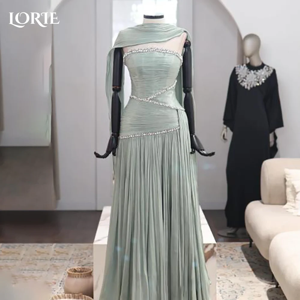 LORIE 숄 크레이프 머메이드 이브닝 드레스 섹시한 레이스 아플리케 일루전 프롬 드레스 코르셋 트레인 플로어 길이 파티 가운 맞춤 제작