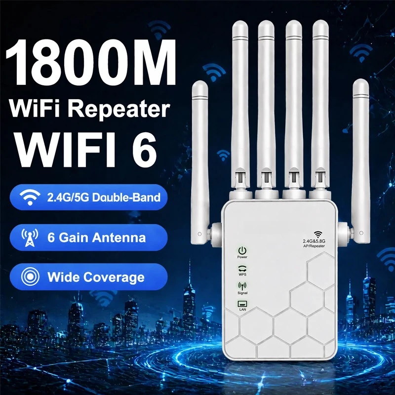 듀얼 밴드 2.4GHz/5GHz WiFi 신호 증폭기 1800Mbps 속도의 벽 투과 및 광역 커버리지 호환 가능