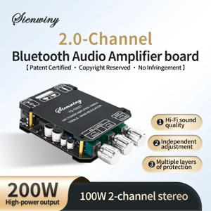 YS-1002T 2.0 채널 블루투스 5.1 오디오 증폭기 보드 TPA3116D2 Hi-Fi 스테레오 전원 모듈(AUX DC 12-24V 100W+100W 포함)