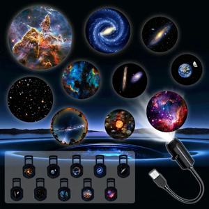USB 갤럭시 프로젝션 램프, 10가지 패턴 LED 조명 프로젝터, 별이 빛나는 하늘 갤럭시 분위기 조명, 축제 장식, 창의적인 선물
