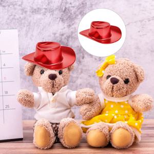 12Pcs 미니 반짝이 카우보이 모자 빨간색 플라스틱 서부 파티 선물 작은 모자 공예용 컵케이크 토퍼 키체인 장식