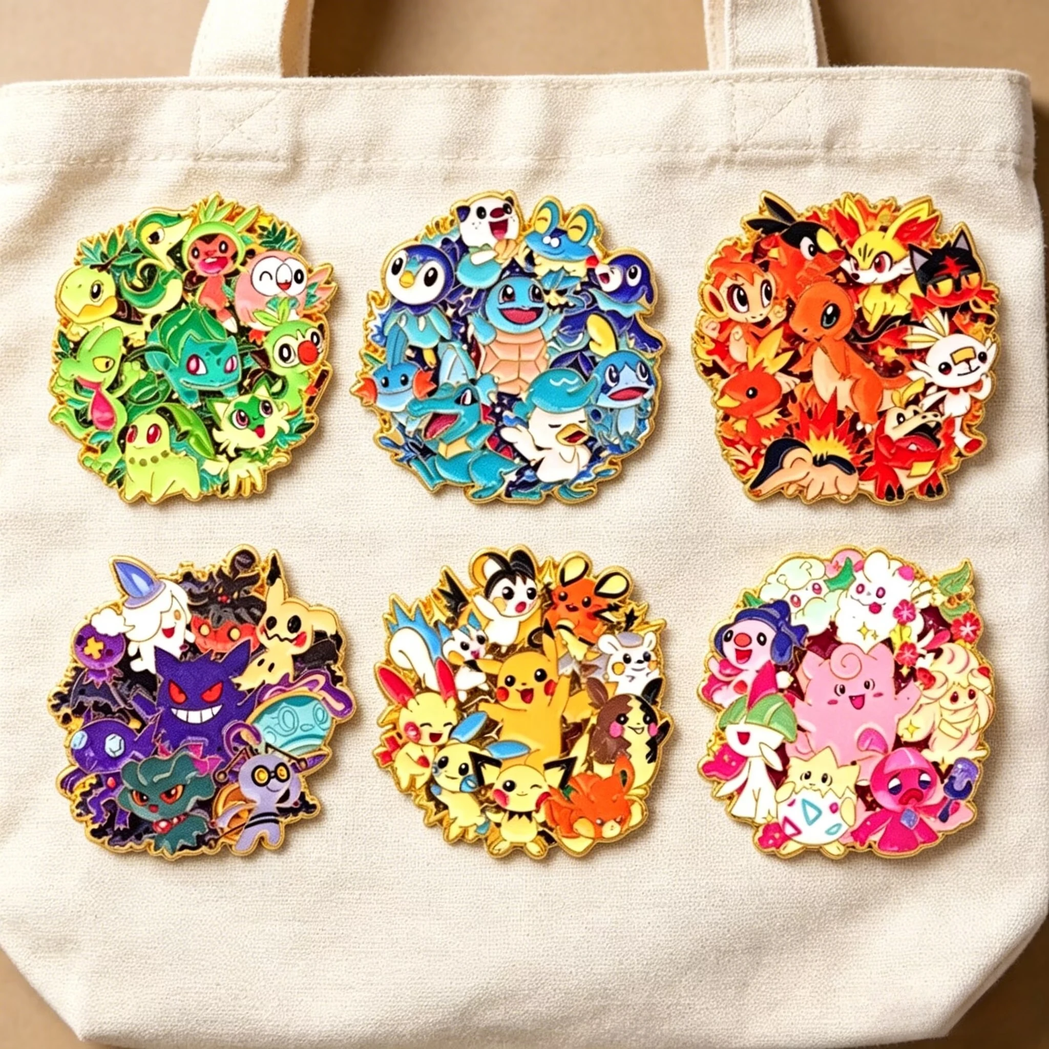 6pcs 에나멜 핀 만화 게임 포켓몬 피규어 브로치 옷깃 핀 배지 배낭 의류 액세서리 패션 쥬얼리 선물