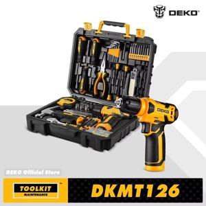 DEKO 126Pcs 전동 공구 콤보 키트, 8V 무선 드릴, 10MM 3/8 ''열쇠가없는 척, 전문 가정용 DIY 핸드 툴 키트