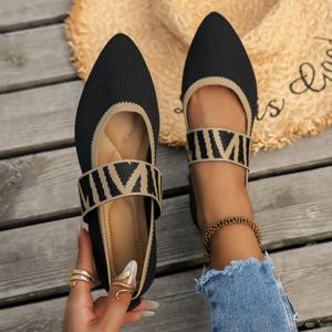니트 컬러 블록 여성용 플랫 슈즈 Dressy Ballet Flats 캐주얼 스트라이프 스트랩 Pointed Toe Loafers 여성 데일리 슈즈 빅 사이즈