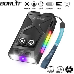 BORUiT EV15 UV LED EDC 플래시라이트 1000LM 타입-C 충전식 작업등 토치 자석 클립 방수 캠핑 포켓 랜턴