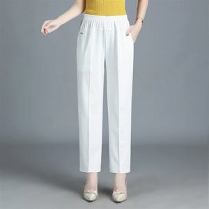 6XL 7XL 8XL 여성 여름 바지 플러스 사이즈 탄성 높은 허리 캐주얼 아홉 번째 바지 중년 노인 여성 스트레이트 엄마 바지