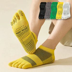 요가 필라테스 다섯 손가락 양말 발목 남성용 면 분배 미끄럼 방지 메쉬 솔리드 단순 압축 운동, 스포츠 보트 발가락 양말