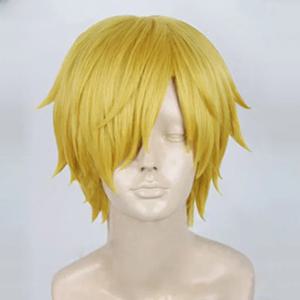 Anime 원피스 Sanji 코스프레 가발 짧은 스트레이트 황금 노란색 내열성 합성 머리 가발 고품질