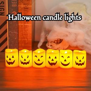 6Pcs LED 촛불 빛 배터리 구동 호박 두개골 유령 소름 끼치는 빛 할로윈 파티 Decora 분위기 전자 촛불 조명