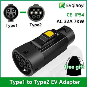 Type1 to Type2 전기차 어댑터 32A 7KW - SAE J1772 충전기에서 EU 표준 차량용 Type2 충전 변환기
