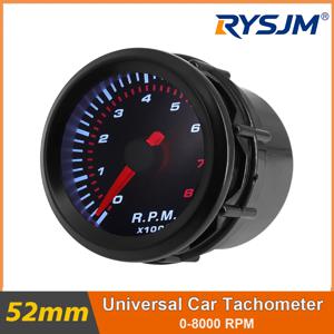 RPM 미터 2인치 52mm 범용 자동차 타코미터 화이트 LED 미터 포인터 타코미터 스모크 렌즈 0-8000 RPM 타코미터 게이지 홀더 포드