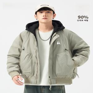 가와사키 남성용 짧은 두꺼운 다운 재킷 화이트 덕 후드 아웃도어 따뜻한 폴리에스터 섬유 캐주얼 스타일 지퍼 클로저 코트