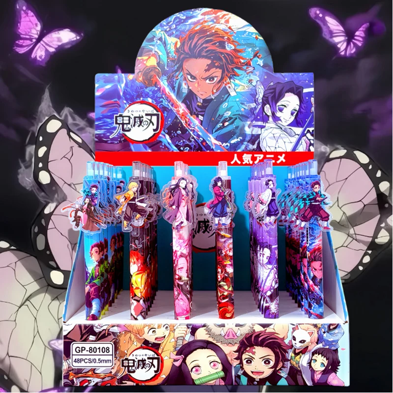 6개/세트 데몬 슬레이어 젤 펜 애니메이션 만화 키메츠노 야이바 카마도 탄지로 네즈코 0.5mm 검정 잉크 학교 및 사무용품