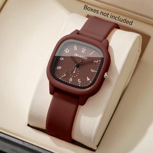 패션 스퀘어 여성 쿼츠 시계 간단한 아랍어 다이얼 실리콘 스트랩 여성용 손목 시계 Reloj Mujer Girls Clock (상자 없음)
