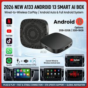 2026 안드로이드13 CarPlay Ai 박스 코완킷 무선 안드로이드 오토 3 in 1 USB 어댑터 플러그 앤 플레이 유튜브 넷플릭스 유니버설 TV 박스