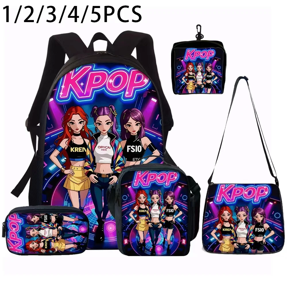 1-5pcs K-POP 그룹 프린트 백팩 세트 경량 데일리 대용량 학교 가방(어깨 가방 포함) 연필 가방 완벽한 선물