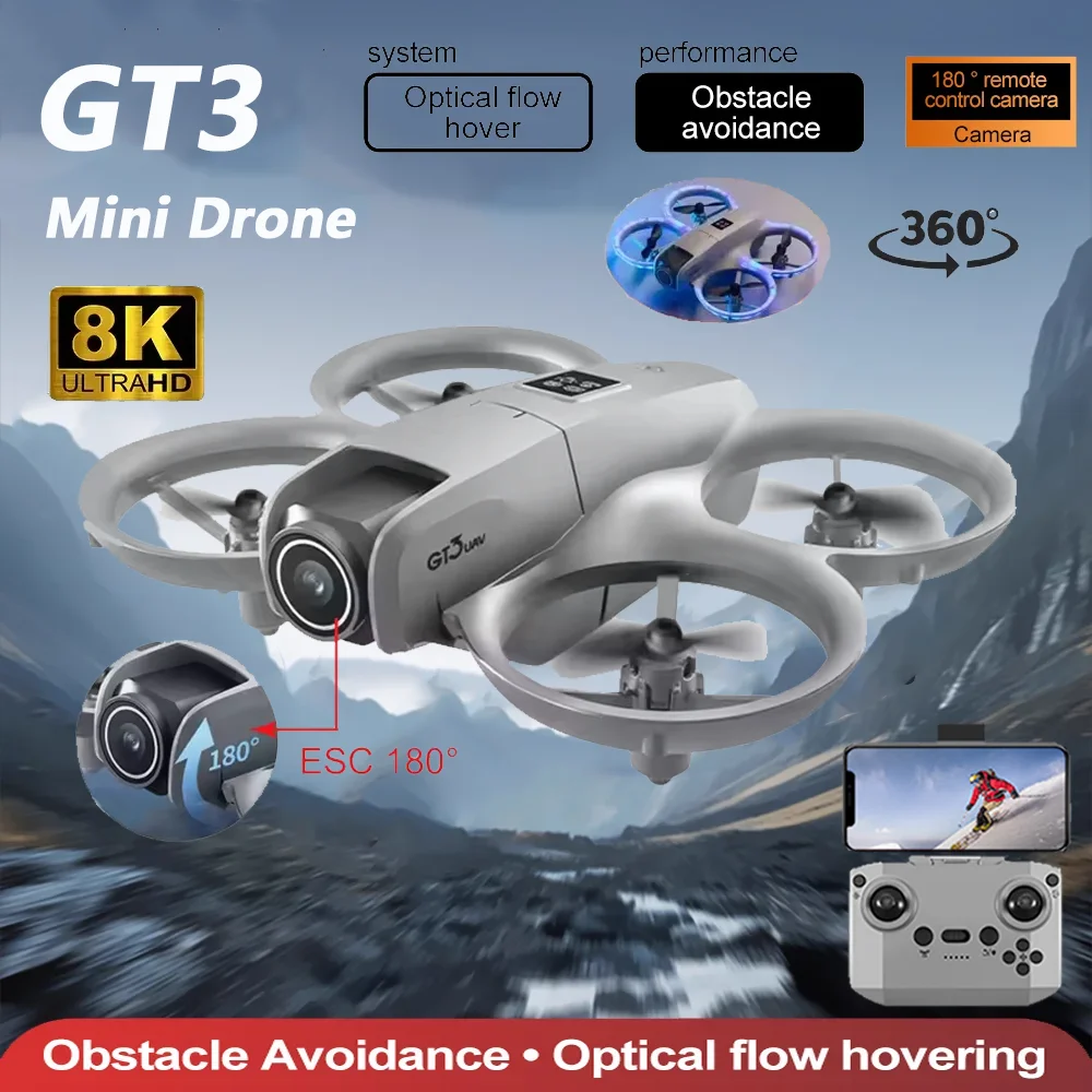LED 접이식 드론 GPS 8K HD 듀얼 카메라 브러시리스 모터 장애물 회피 기능 탑재 GT3 미니 접이식 쿼드콥터 드론 RC 장난감 선물
