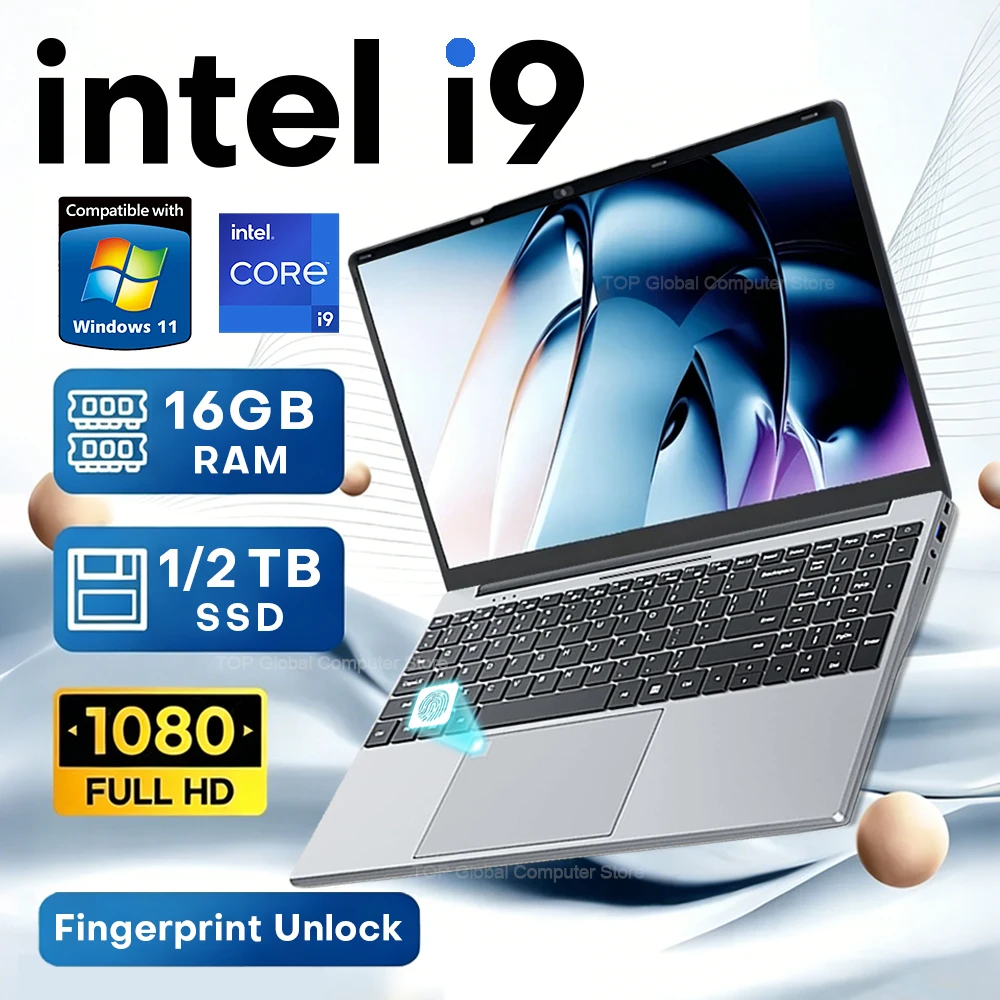 휴대용 인텔 코어 i9 10980HK 노트북 16GB 램 1TB/2TB SSD 윈도우 11 15.6인치 게이밍 컴퓨터 지문인식 잠금해제 PC 4K 노트북