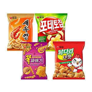 농심 새우깡미니팩+꿀꽈배기3번들+닭다리3번들+포테토칩 오리지널3번들 총13봉