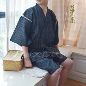 남성용 Jinbei 일본 기모노 반팔 잠옷, 코튼 파자마, 통기성 및 얇은 라운지웨어, 일본 코스프레, 2 개/세트