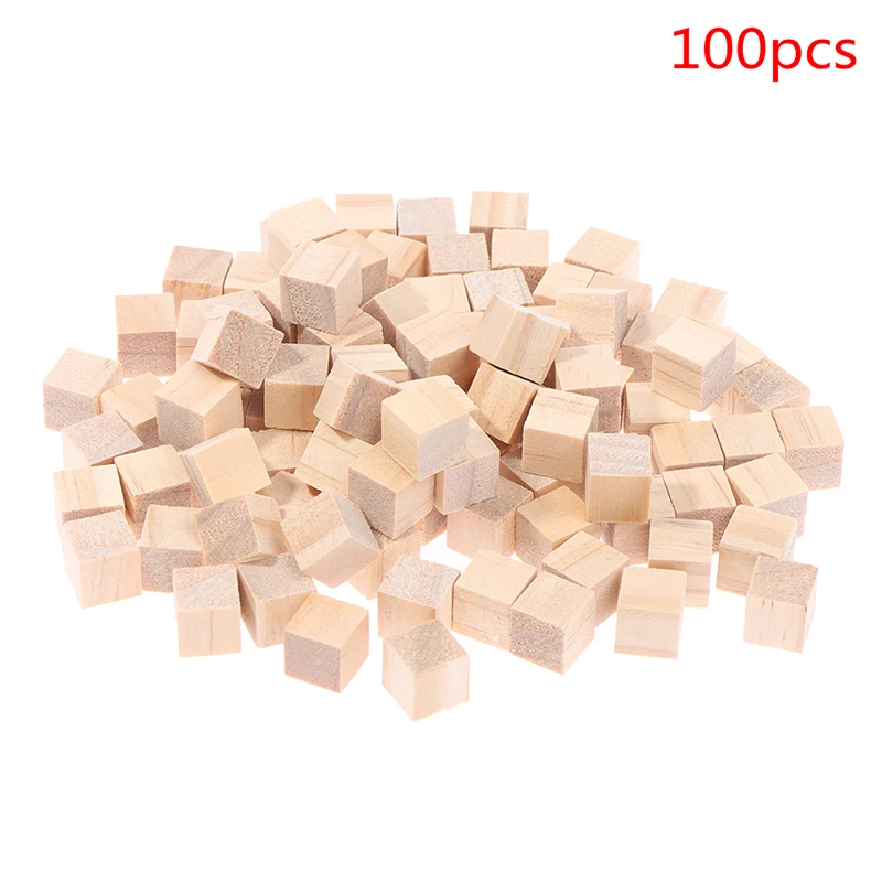 100PCS 미완성 된 빈 미니 DIY 나무 사각형 블록 목공 공예에 대 한 1cm 나무 단단한 큐브 어린이 장난감 퍼즐 만들기 재료