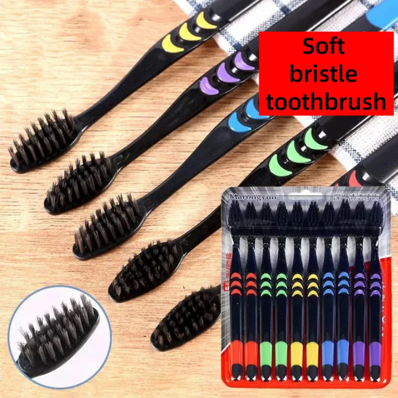 10pcs 더블 소프트 대나무 숯 나노 칫솔 성인 구강 관리를 위한 치과 개인 칫솔 지원