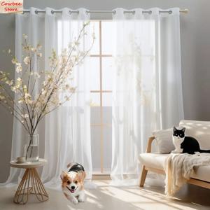 홈 장식 흰색 Tulle Sheer 커튼 거실 침실 식사 장식 창 세미 음영 처리 Voile Drape Luxury Door