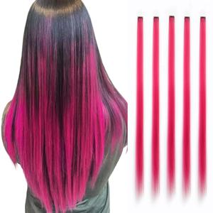 합성 5Pcs 컬러 헤어 익스텐션 클립 다채로운 헤어 익스텐션 여성용 레인보우 헤어 익스텐션 여성용 헤어 익스텐션