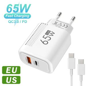 65W USB-C 충전기 GaN 고속 충전 PD 타입 C 케이블 모바일 폰 어댑터 아이폰 16 샤오미 삼성 샤오미 QC 3.0 벽 충전기