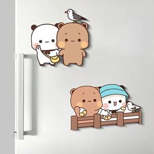귀여운 부부 두두 냉장고 자석 카와이 팬더 이어 냉장고 자석 스티커 홈 데코 스티커 창의적인 애니메이션 홈 액세서리